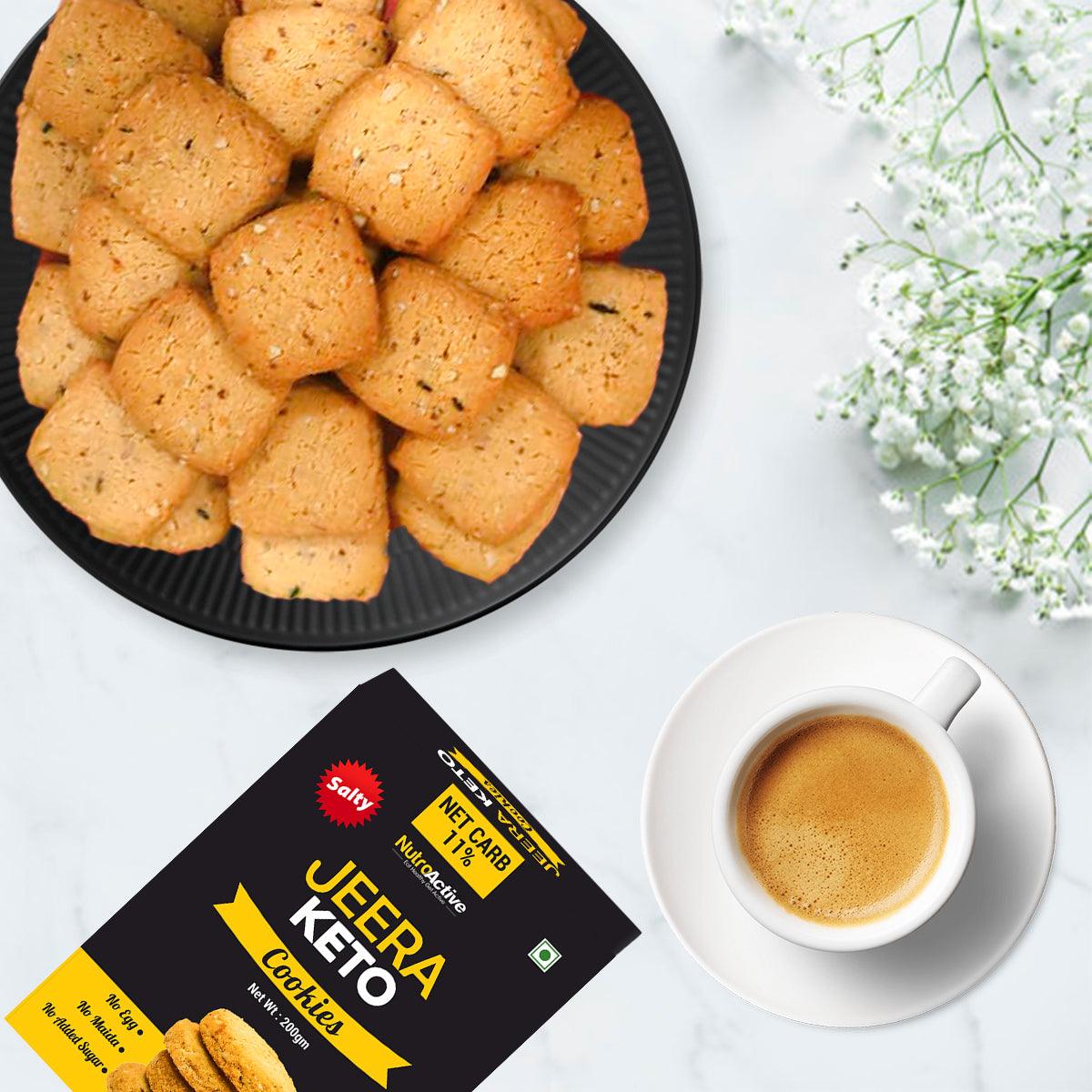 NutroActive Keto Jeera Cookies Salted 0.5g Net Carb Zero Sugar - 200gm - Diabexy