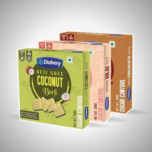 Diabexy Desi Ghee Barfi Combo (Coconut, Kaju & Dark Chocolate) 200 gm Each