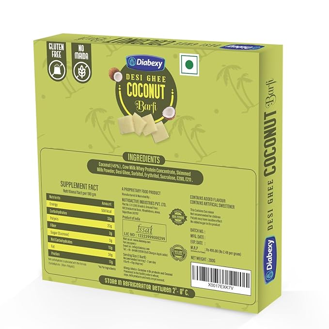 Diabexy Desi Ghee Sugar Free Coconut Barfi - 200 gm with one Rakhi