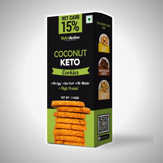 NutroActive Keto Coconut Cookies, 15% Net Carb Zero Sugar, Gluten Free - 110 gm