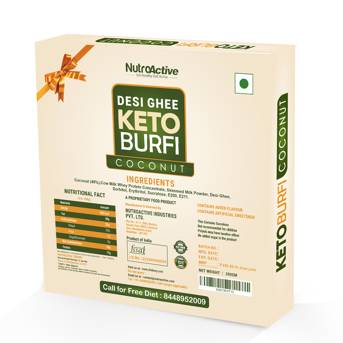 NutroActive Desi Ghee Keto Coconut Barfi- 200g