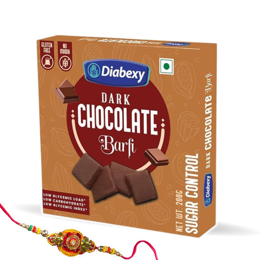 Diabexy Desi Ghee Sugar Free Dark Chocolate Barfi - 200g with one Rakhi