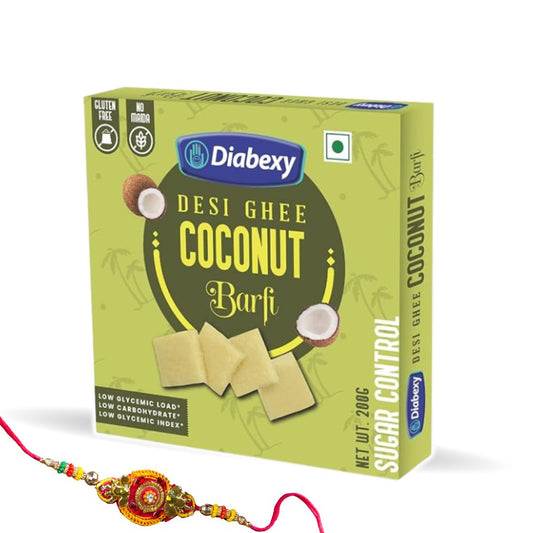 Diabexy Desi Ghee Sugar Free Coconut Barfi - 200 gm with one Rakhi