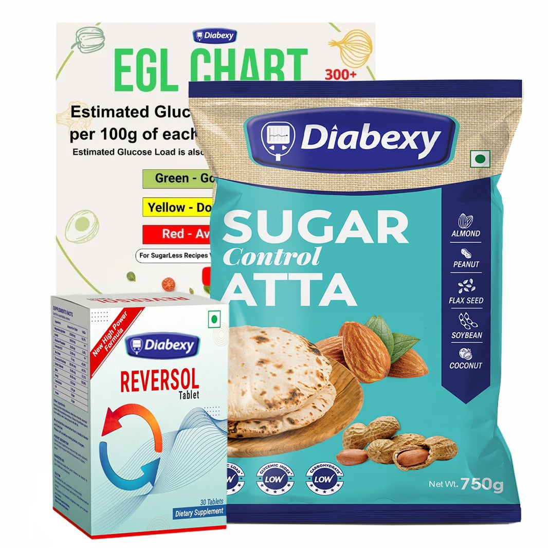 Diabexy Kit for Beginners (Diabexy Atta - 750g, Reversol Tablet 30 Tab & EGL Chart- Hard Copy)