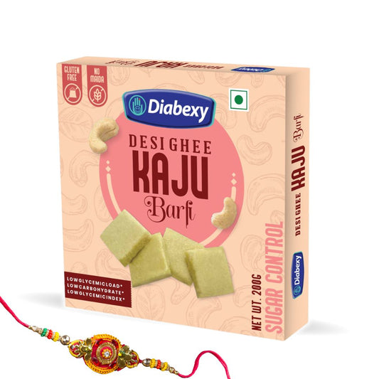 Diabexy Desi Ghee Sugar Free Kaju Barfi - 200g with one Rakhi