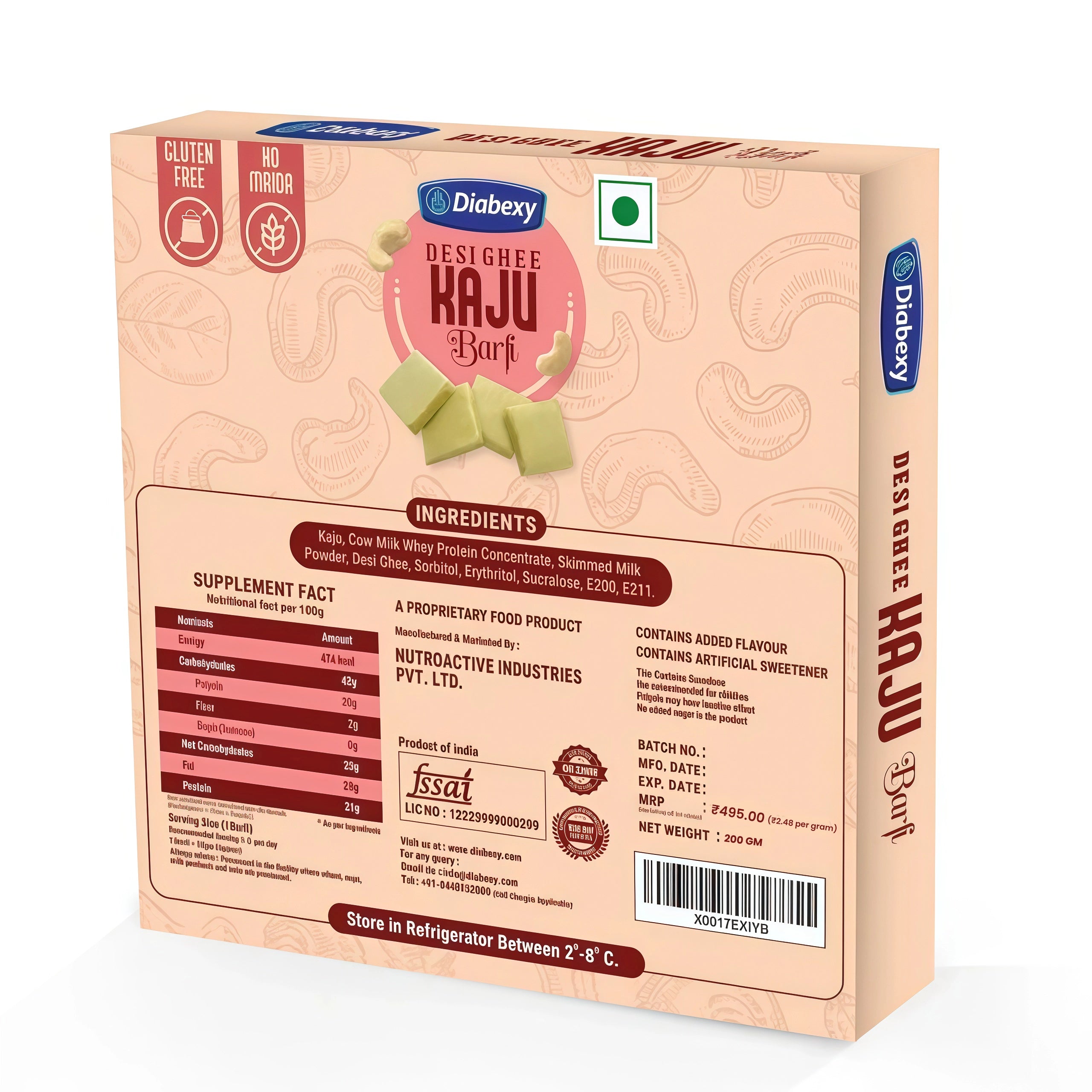Diabexy Desi Ghee Sugar Free Kaju Barfi - 200g