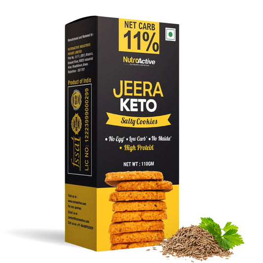 NutroActive Keto Jeera Cookies Salted 0.5g Net Carb Zero Sugar - 110g