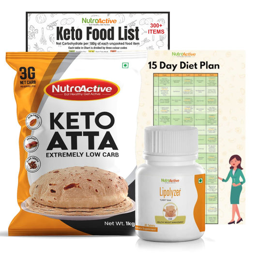 Premium Weight Loss Kit (Keto atta 1 kg, Lipolyzer Tummy tablet, Keto Food List & 7 days Diet Plan (Download)