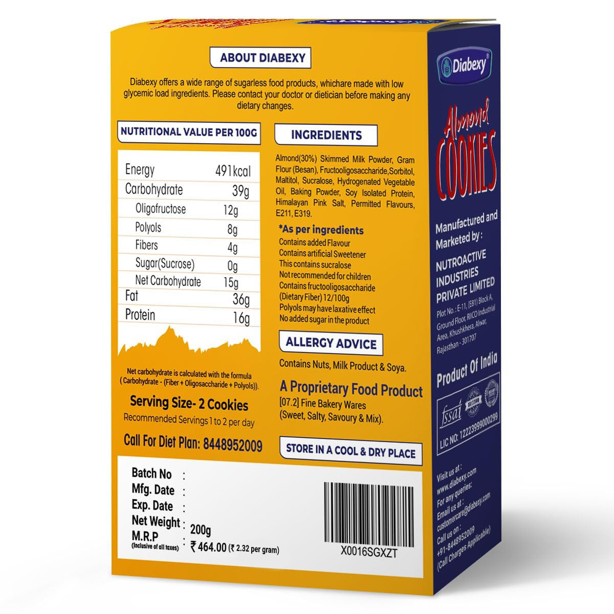 Diabexy Sugar-Free Almond Cookies - 200g