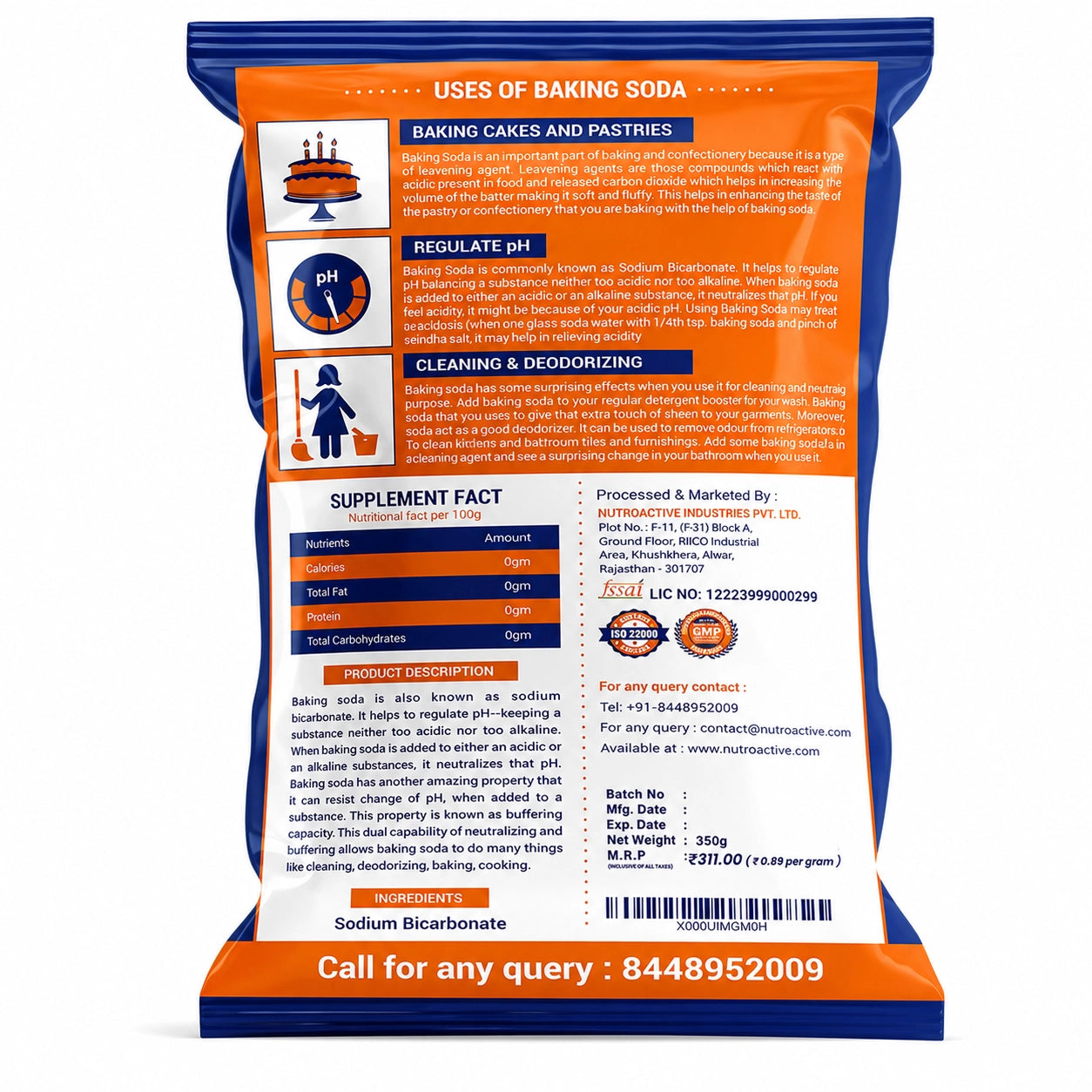 NutroActive Baking Soda Ultra Pure- 350g