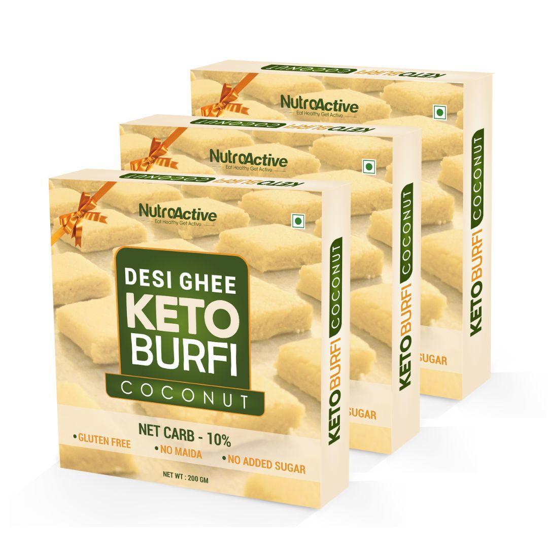 NutroActive Desi Ghee Keto Coconut Barfi - 200 gm - Diabexy