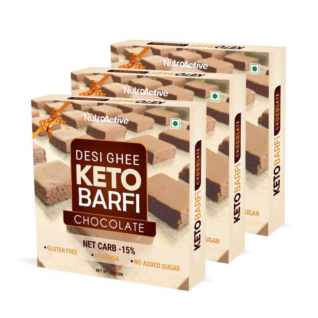 NutroActive Keto Chocolate Hazelnut Barfi - 200 gm - Diabexy