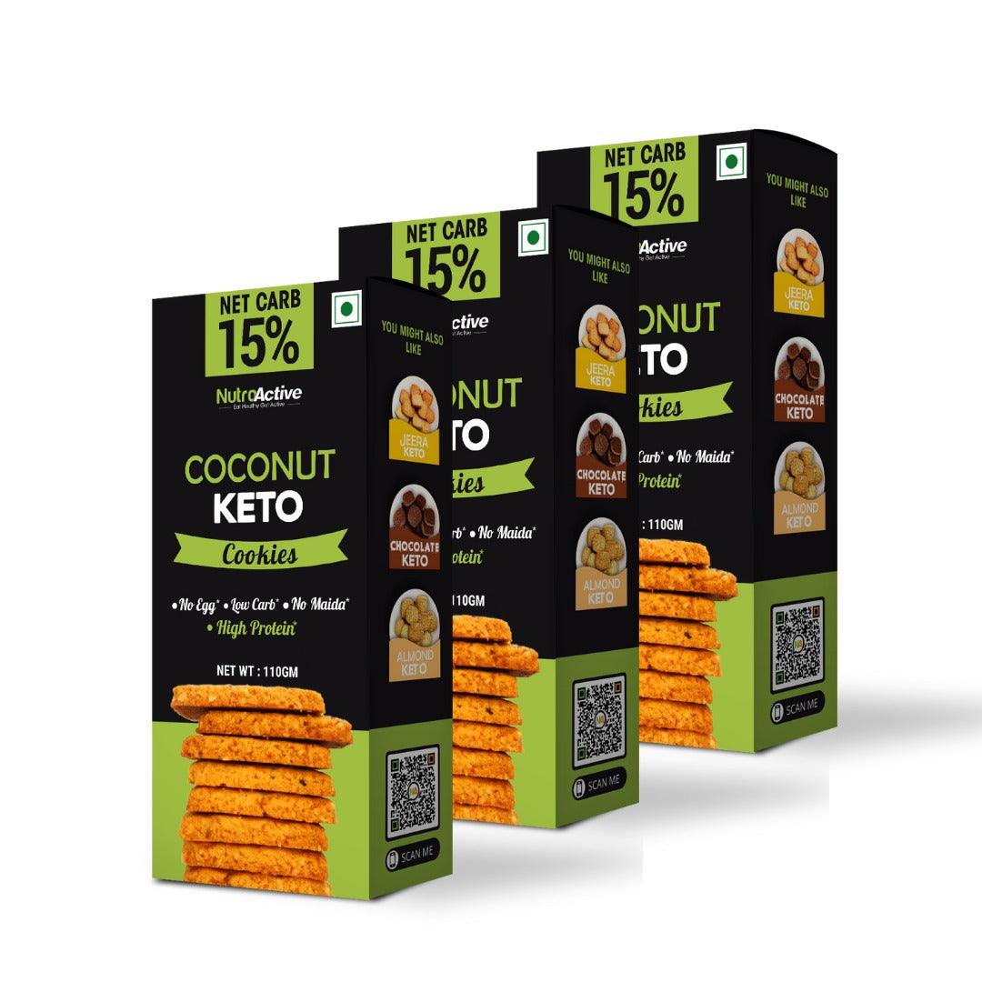 NutroActive Keto Coconut Cookies, 15% Net Carb Zero Sugar, Gluten Free - 110 gm - Diabexy