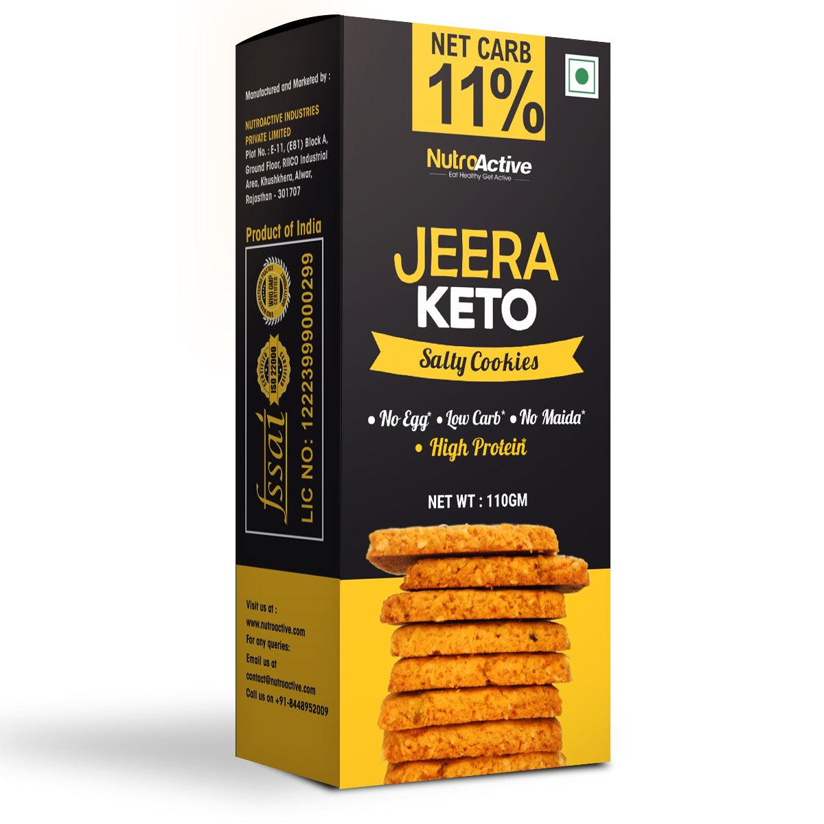 NutroActive Keto Jeera Cookies Salted 0.5g Net Carb Zero Sugar - 110gm - Diabexy