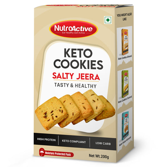 NutroActive Keto Jeera Cookies Salted 0.5g Net Carb Zero Sugar - 200g