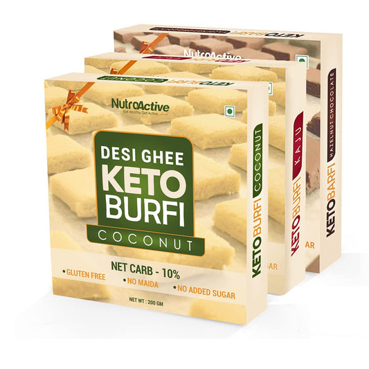 Keto Barfi - Combo Pack - Kaju, Chocolate and Coconut- 200g Each