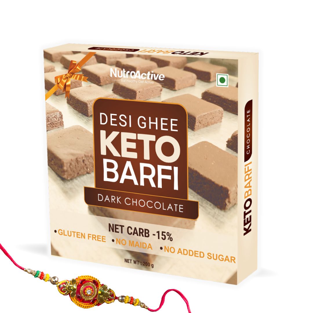 NutroActive Desi Ghee Keto Chocolate Barfi - 200 g with one Rakhi