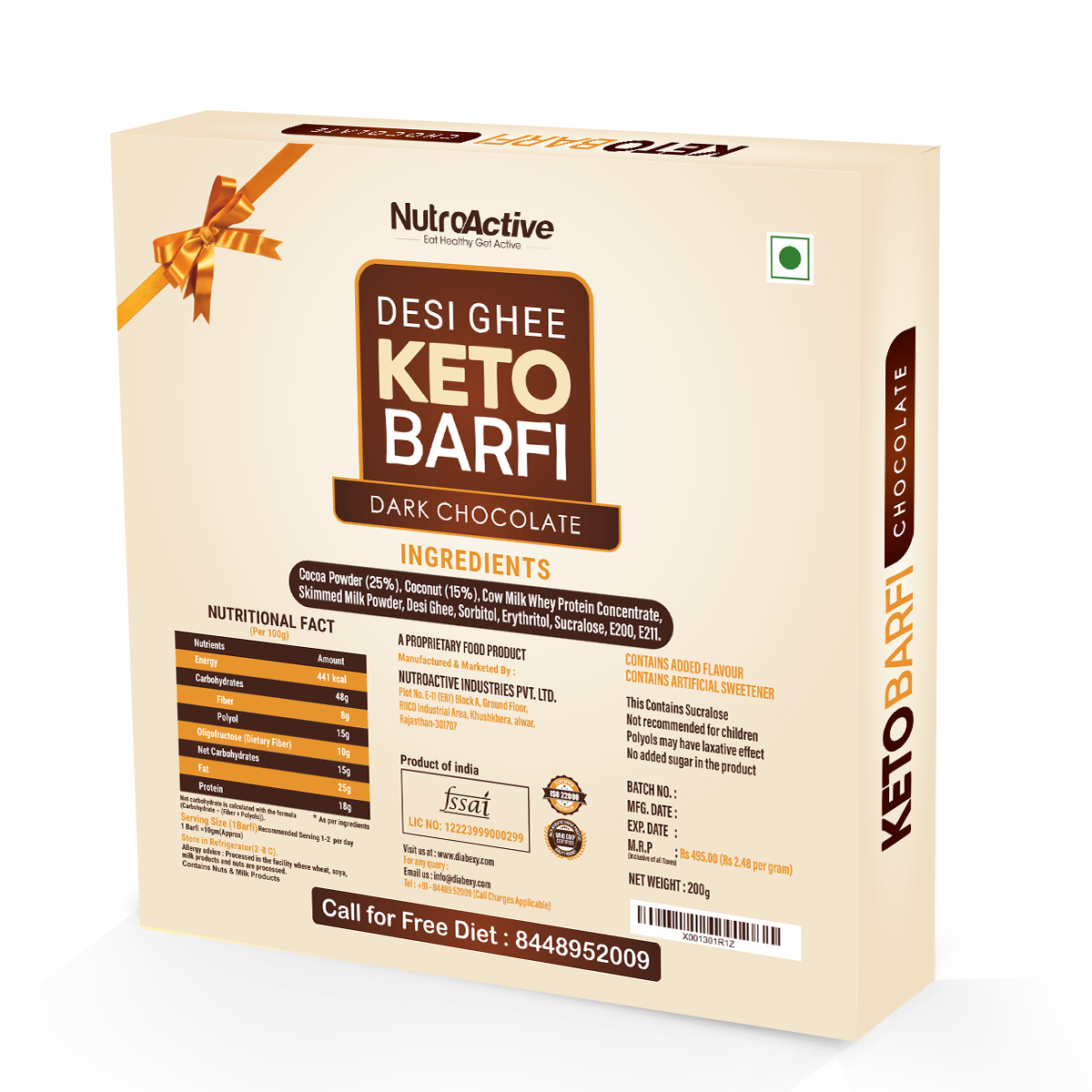 NutroActive Keto Chocolate Barfi - 200g