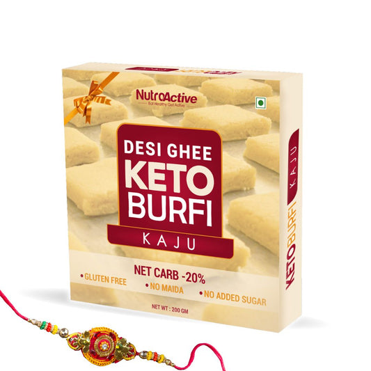 NutroActive Desi Ghee Keto Kaju Barfi - 200g with one Rakhi