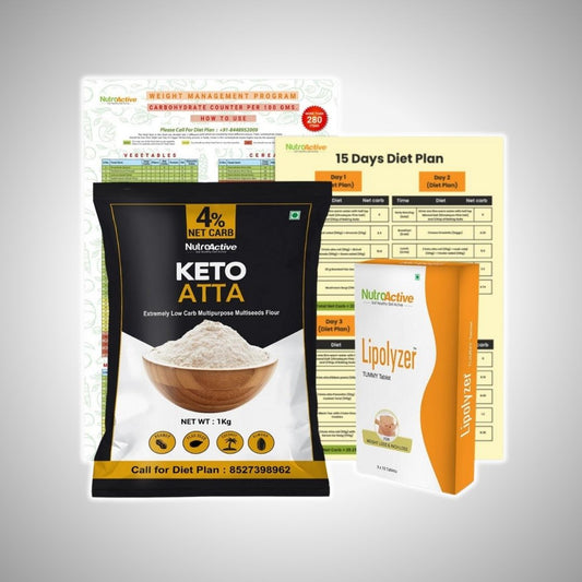 Pre Diabetes Premium Weight Loss Kit (Keto atta 1 kg, Lipolyzer Tummy tablet, Carbohydrate Chart & 15 days Diet Plan)