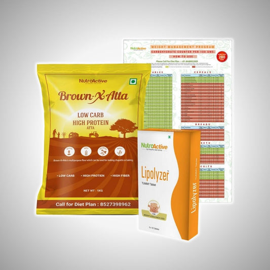 Pre Diabetes Basic Weight Loss Kit (BrownXatta 1 kg, Lipolyzer Tummy Tablet, Carbohydrate Counter Chart)
