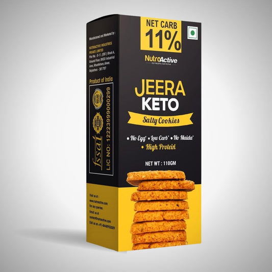 NutroActive Keto Jeera Cookies Salted 0.5g Net Carb Zero Sugar - 110gm