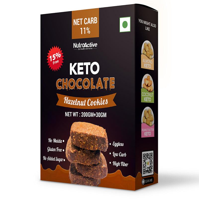 NutroActive Keto Chocolate Hazelnut Cookies 0.5g Net Carb Zero Sugar Gluten Free- 200g - Diabexy
