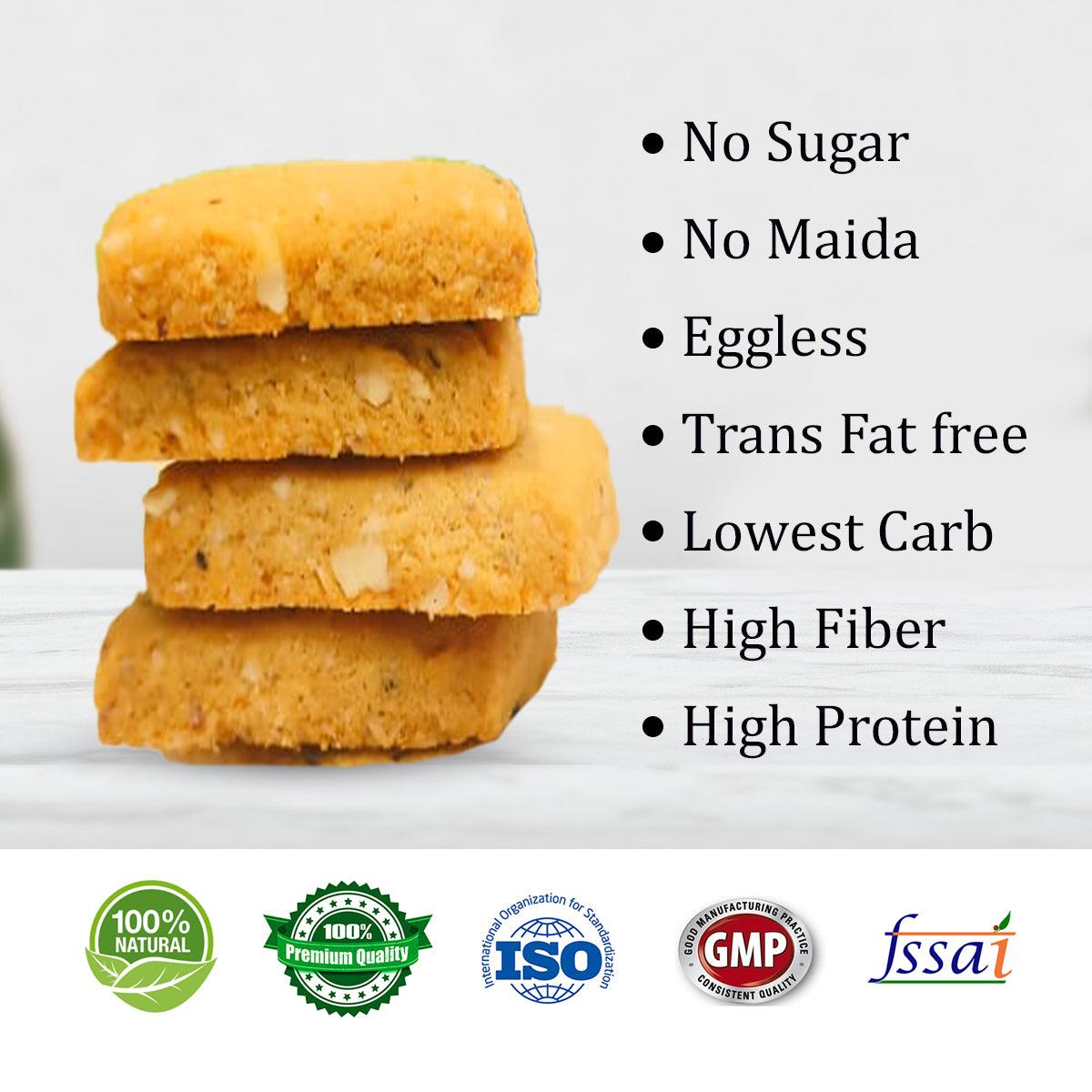 NutroActive Keto Jeera Cookies Salted 0.5g Net Carb Zero Sugar - 200gm - Diabexy